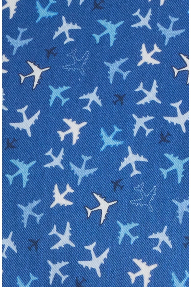Logan Airplane Print Short Sleeve Cotton Blend Button-Up Shirt, Alternate, color, NAVY FLIGHT PATHS