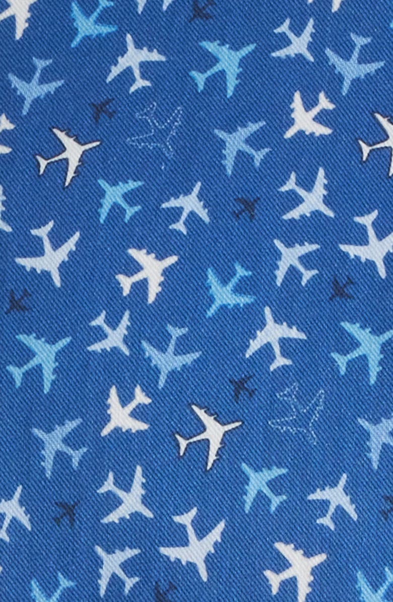 Johnston & Murphy Logan Airplane Print Short Sleeve Cotton Blend Button-Up Shirt, Alternate, color, Navy Flight Paths