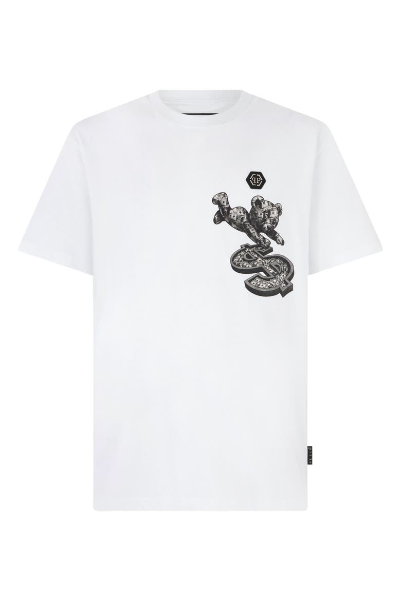 Round Neck T-Shirt Teddy Dollar Patch Men, Main, color, white