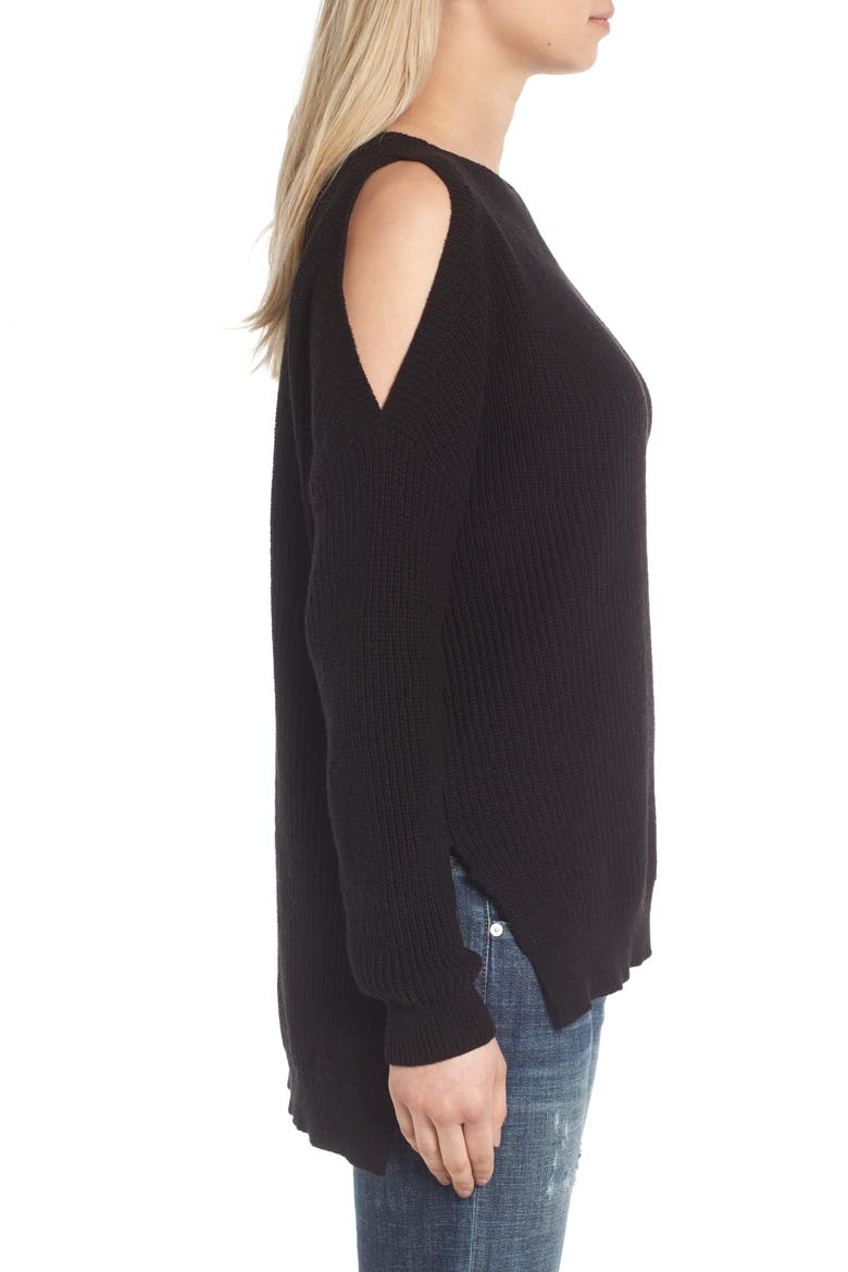 Cold Shoulder Tunic Sweater, Alternate, color, BLACK