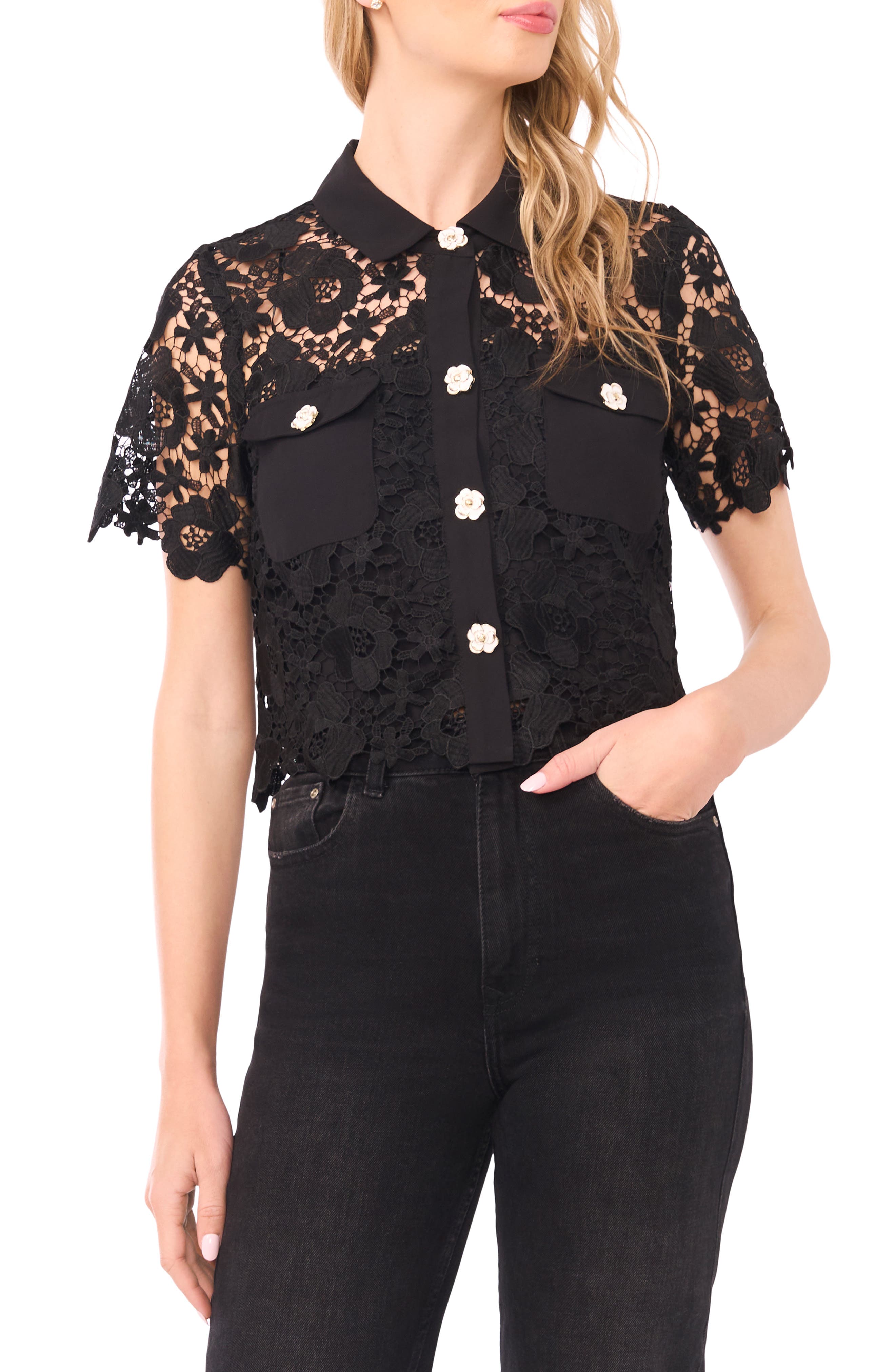 Floral Lace Button-Up Shirt