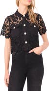 CeCe Floral Lace Button-Up Shirt