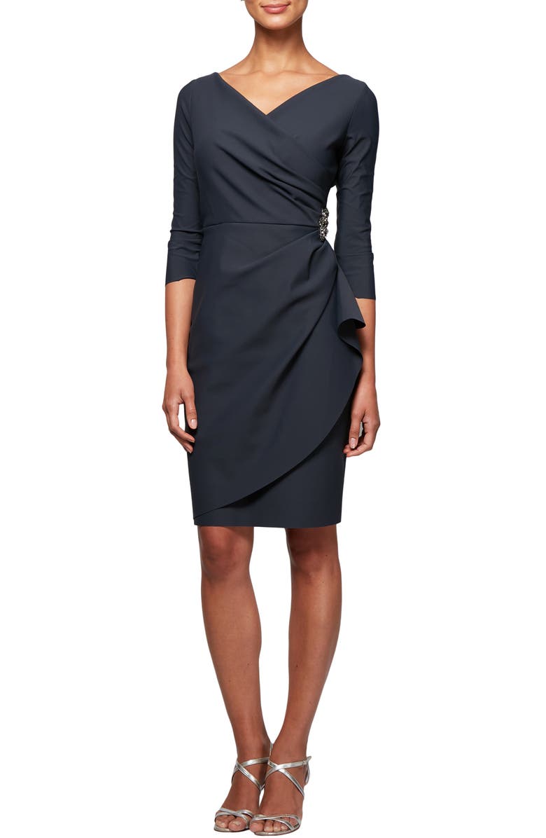 Alex Evenings Contour Collection Embellished Ruched Sheath Cocktail Dress, Main, color, Charcoal