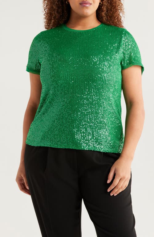 Anne Klein Plus Size Sequin-embellished Short-sleeve Top In Tropical Green