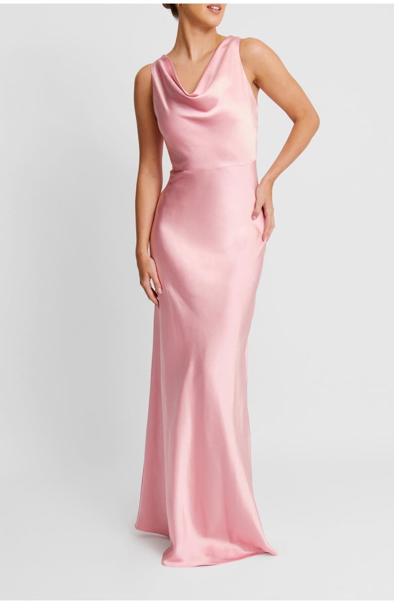 Six Stories Cowl Front Satin Bridesmaid Dress, Alternate, color, Rose Pink
