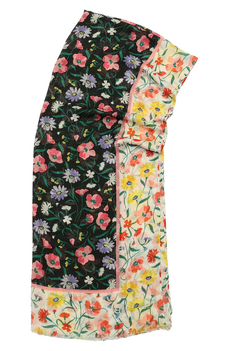 Kate Spade New York spring bouquet oblong scarf, Alternate, color, Black Cream
