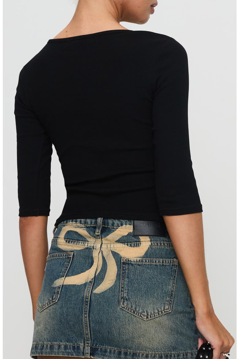 Elaia Ribbed Three Quarter Sleeve Top, Alternate, color, BLACK