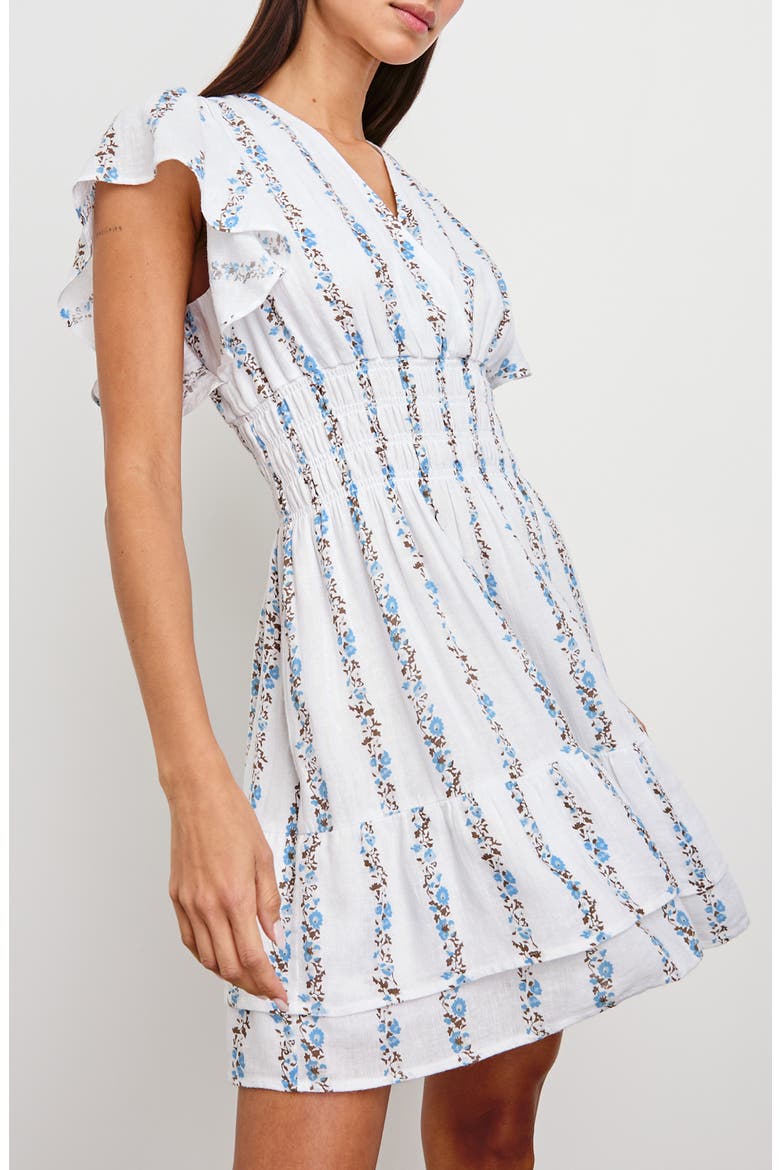 Kimora Floral Smocked Waist Linen Blend Dress, Alternate, color, BLUEBELL STRIPE