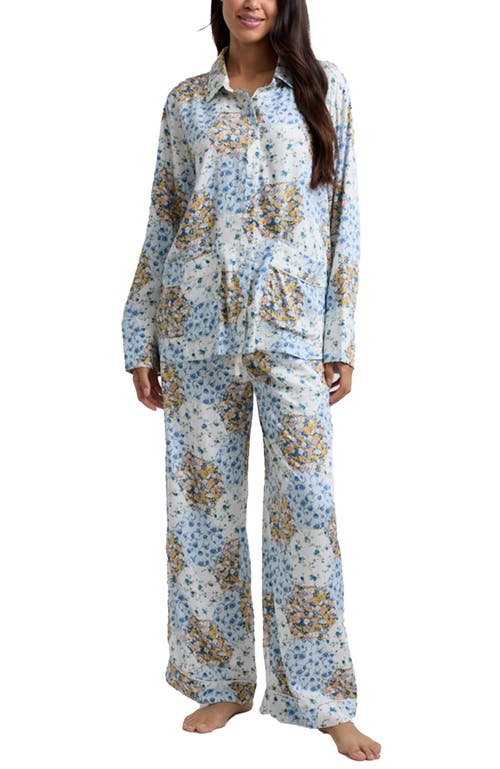 Lily And Lionel London Evie Long Sleeve Print Pajama Set In Brown