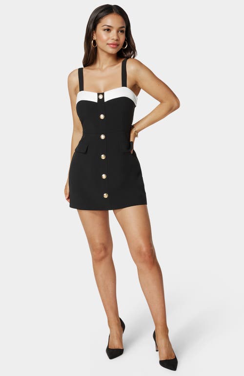 Bebe Woven Twill Button Down Bustier Romper In Black