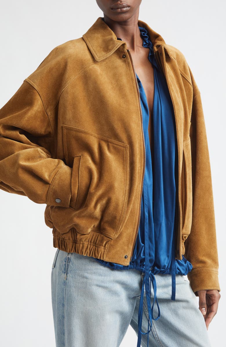 Saint Laurent Suede Bomber Jacket, Alternate, color, Brun Cerf