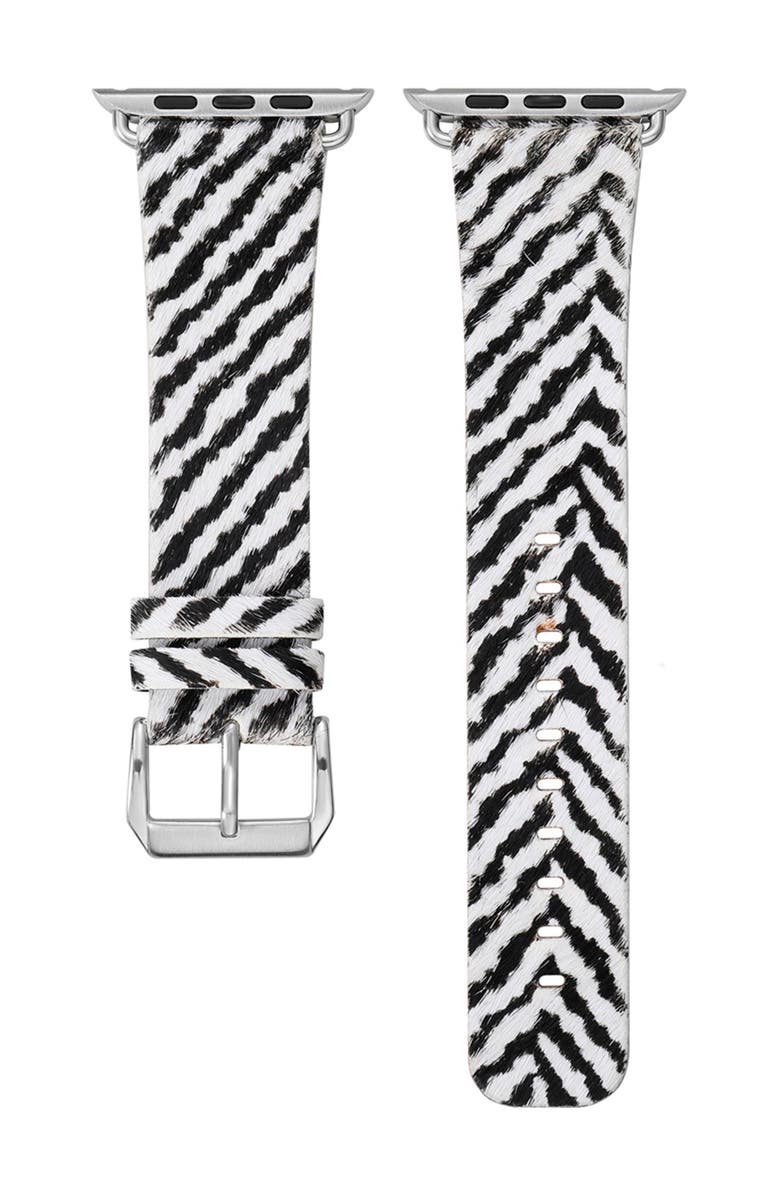 The Posh Tech Zebra Genuine Calf Hair Apple Watch<sup>®</sup> Watchband, Alternate, color,