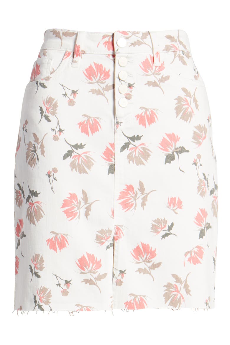 Denim Button Fly Skirt, Alternate, color, WHITE BOTANICAL GARDEN
