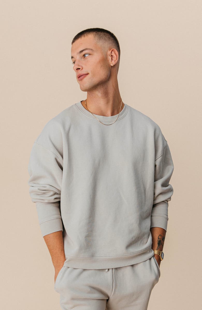 Ocio Men's Organic Cotton Teddy Oversized Crewneck, Main, color, Stone