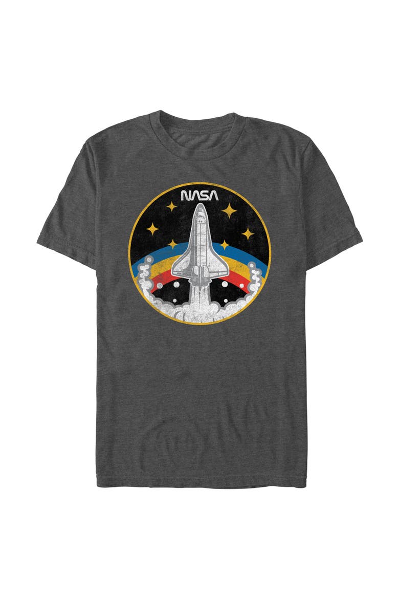 Men's NASA Distressed Rainbow Badge  Graphic T-Shirt, Main, color, Dark Heather