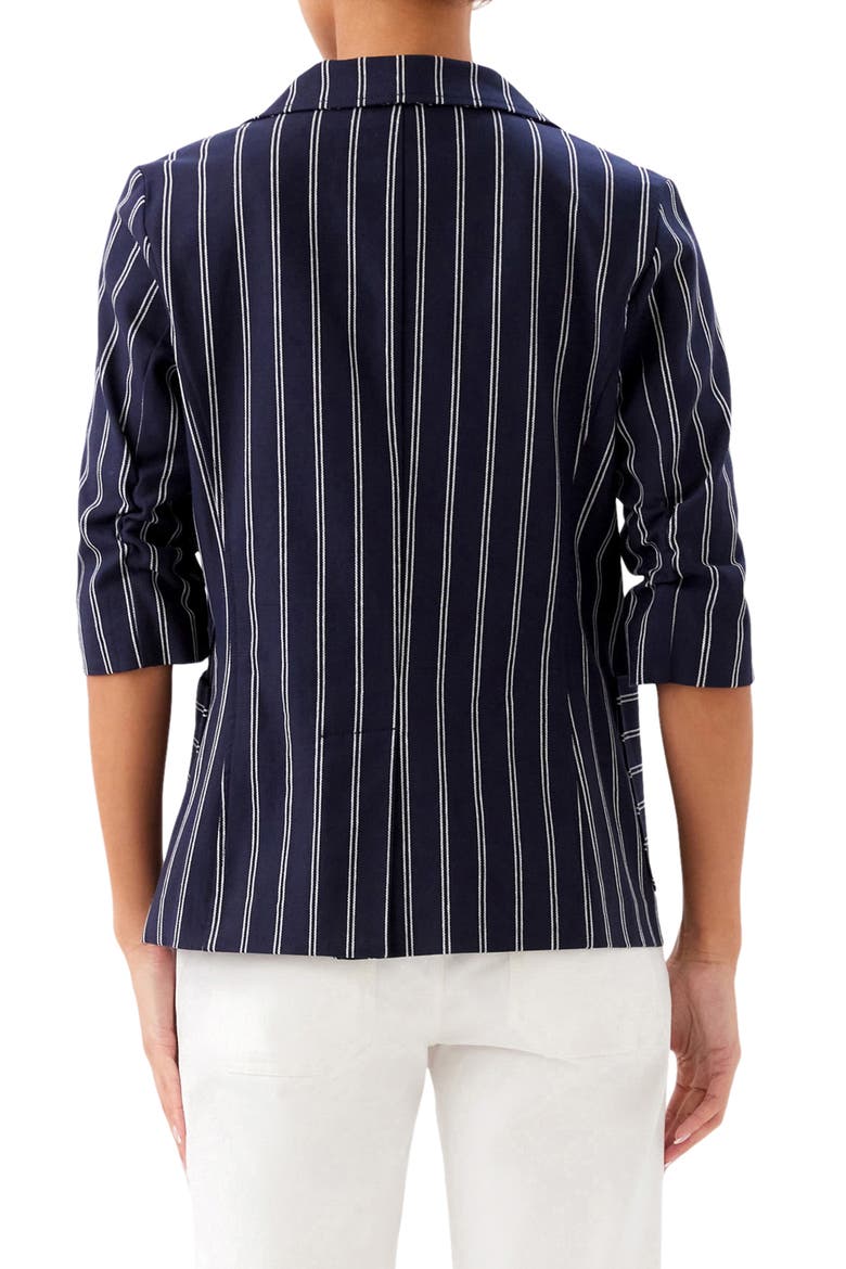 Stripe Ruched Sleeve Stretch Cotton Jacket, Alternate, color, NAVY