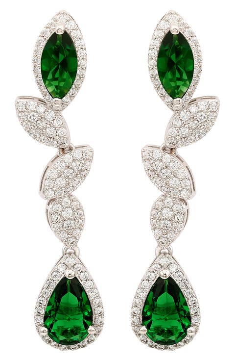 Sterling Silver Sapphire & Lab Grown White Sapphire Drop Dangle Earrings