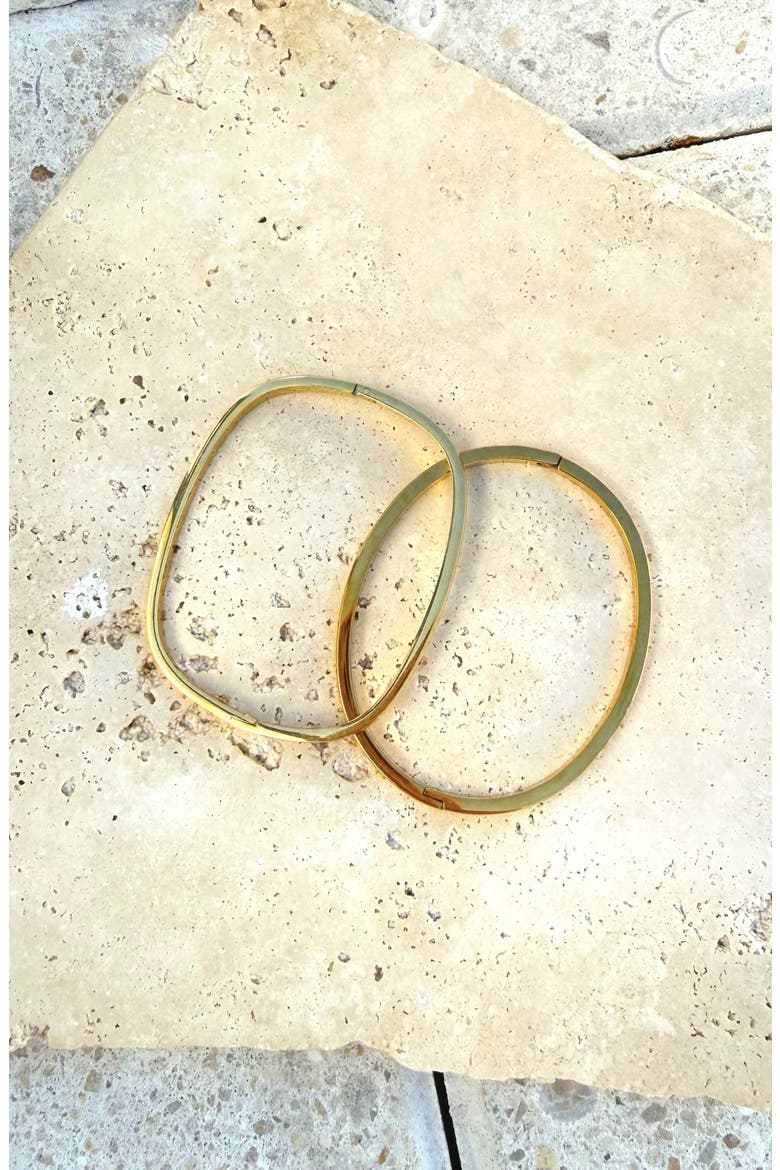 Set of 2 18K Gold Plated Square & Oval Bangle Bracelets, Alternate, color, GOLD