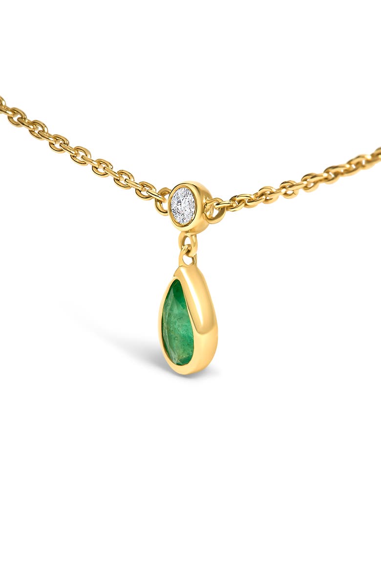 10K Yellow Gold Dangling Green Emerald and Diamond Station Necklace, Alternate, color, Yellow