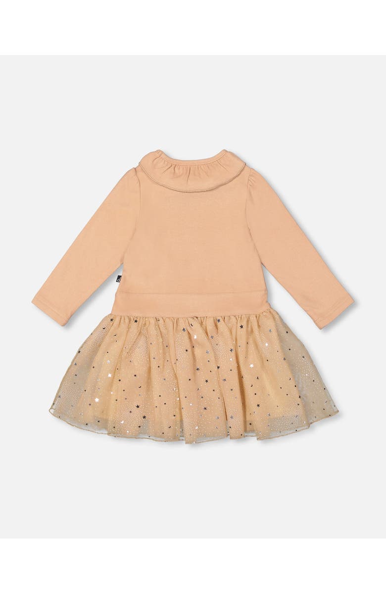 Deux par Deux Bi-Material Dress with Glittering Skirt, Main, color, Beige