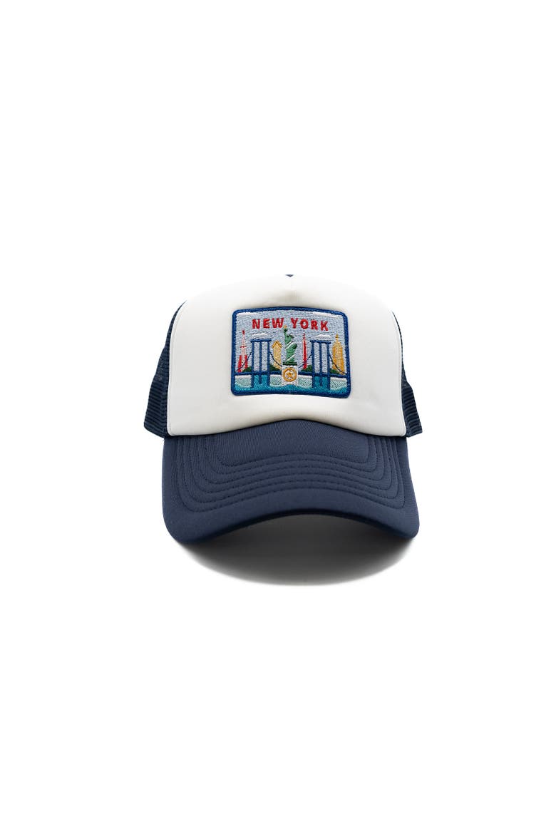 New York Postcard Trucker Hat - Adult, Main, color, Navy & White