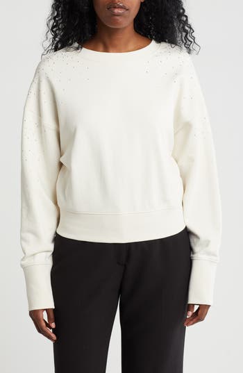 Hugo Boss Boss Orange Elay Rhinestone Sweatshirt In Soft Cream