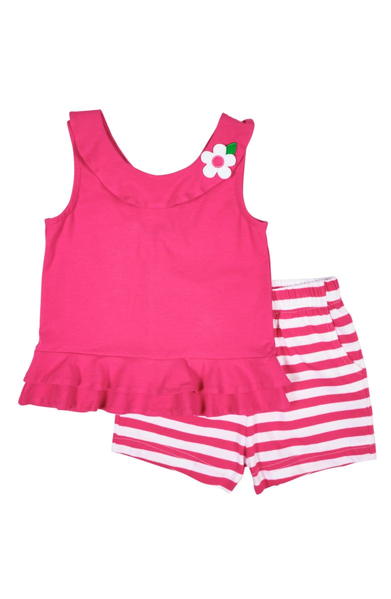 Florence Eiseman Knit Top With Flower And Short Set, Main, color, Fuchsia/White