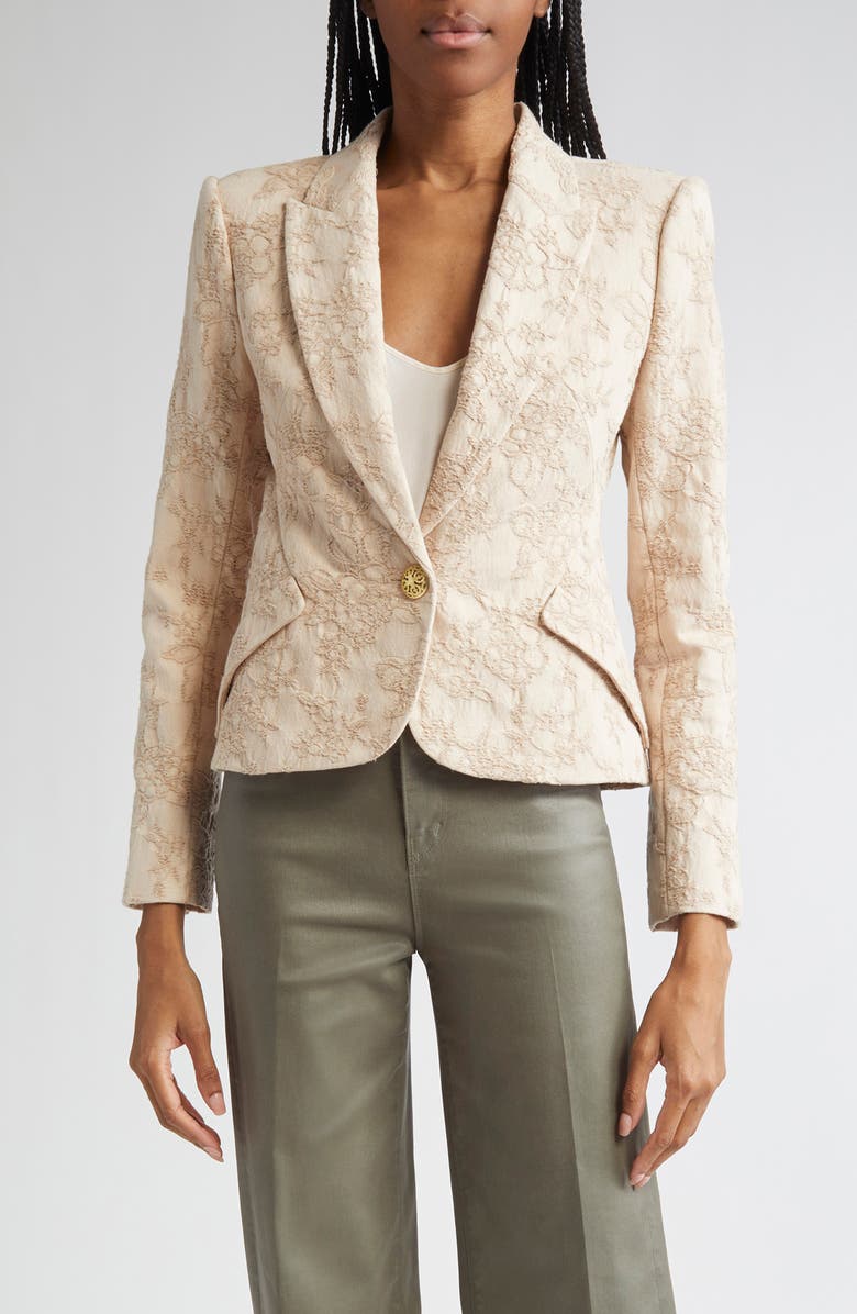 L'AGENCE Jennah Crinkled Cotton Twill Blazer, Main, color, Neutral Crinkle Twill