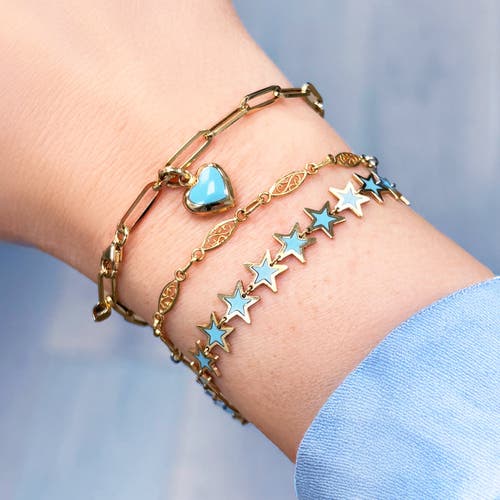 The Lovery Fine Jewelry Turquoise Heart Paperclip Bracelet In Gold
