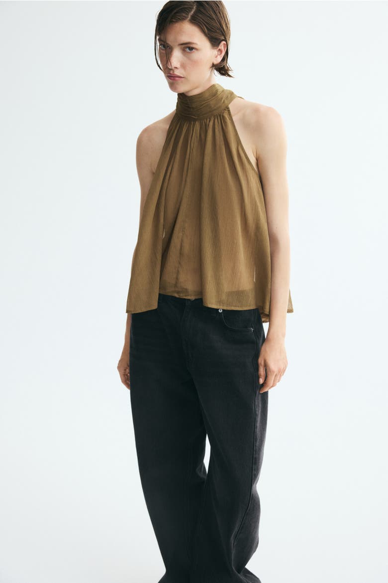Tie-detail Chiffon Top, Alternate, color, Khaki green