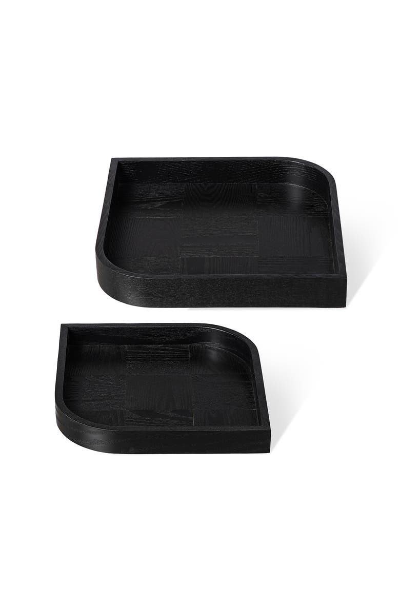 Glitzhome Set of 2 Leaf Shape Ash Wood Decorative Trays, Main, color, Black