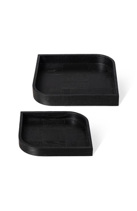 Set of 2 Leaf Shape Ash Wood Decorative Trays
