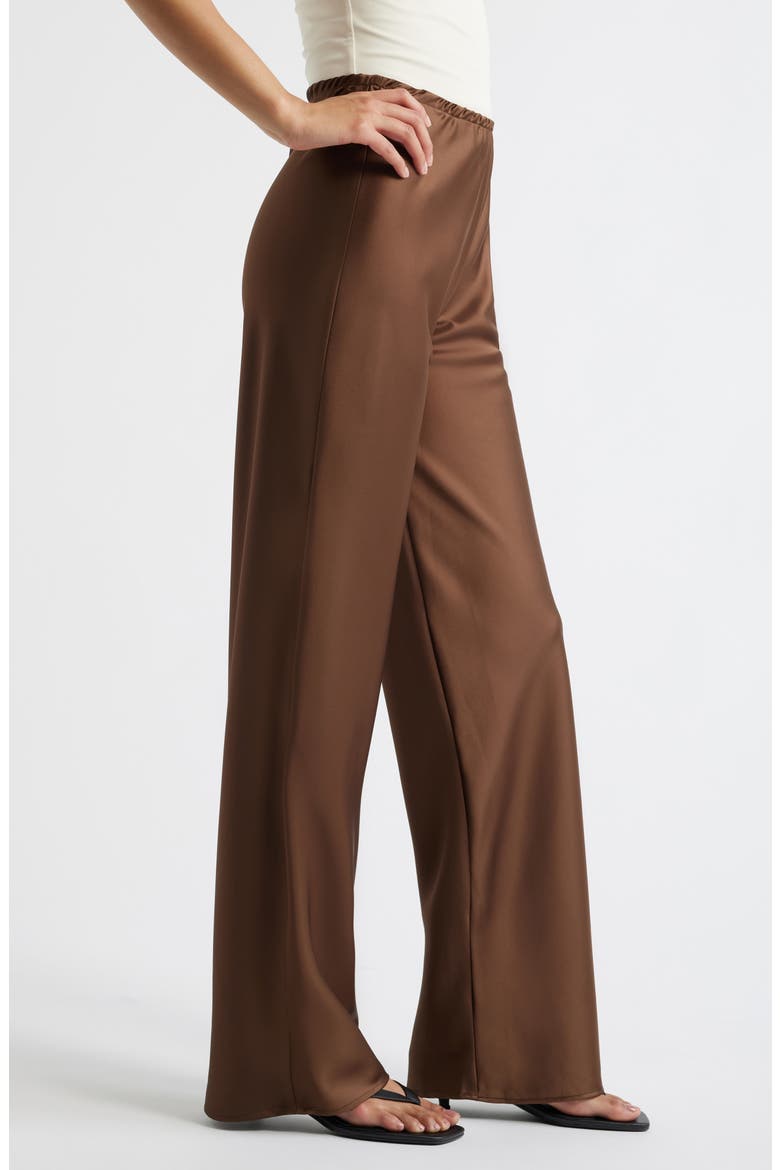 Gale Bias Cut High Waist Satin Pants, Alternate, color, PINECONE