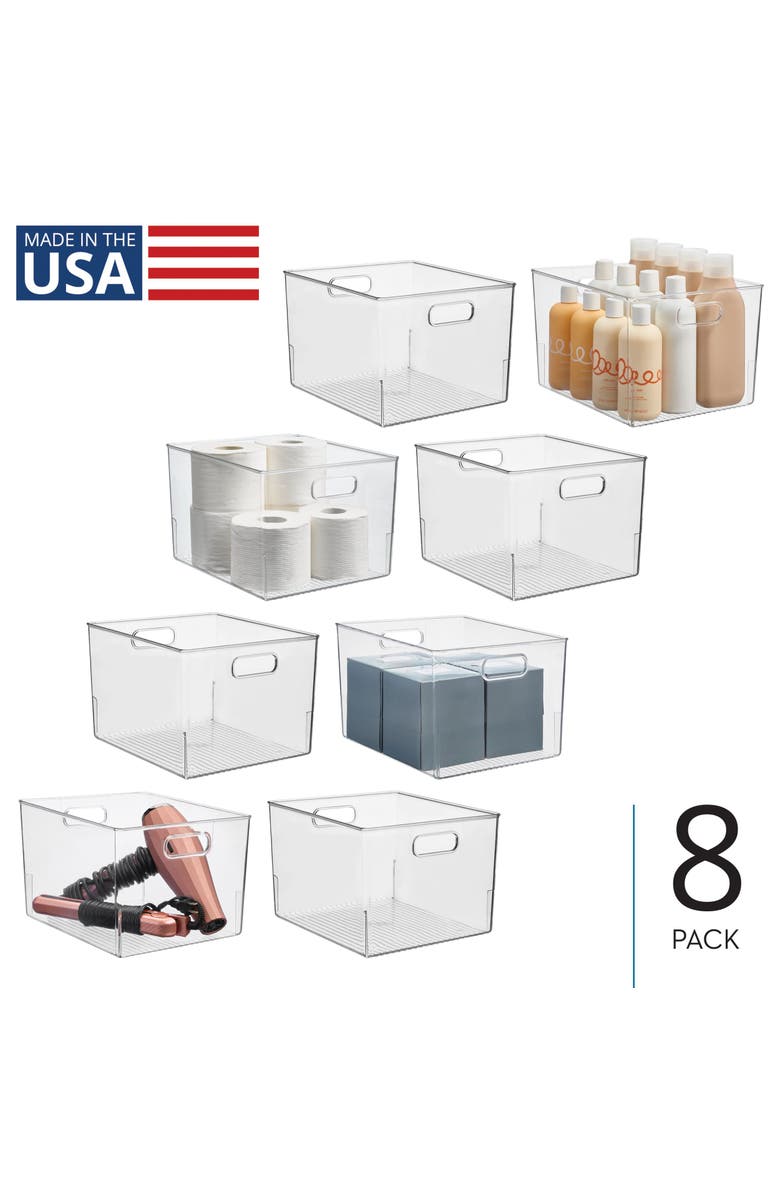 mDesign Storage Bins with Handles - Organize Kitchen, Bathroom, or Home Office - Set of 8 - Clear, Alternate, color, Clear