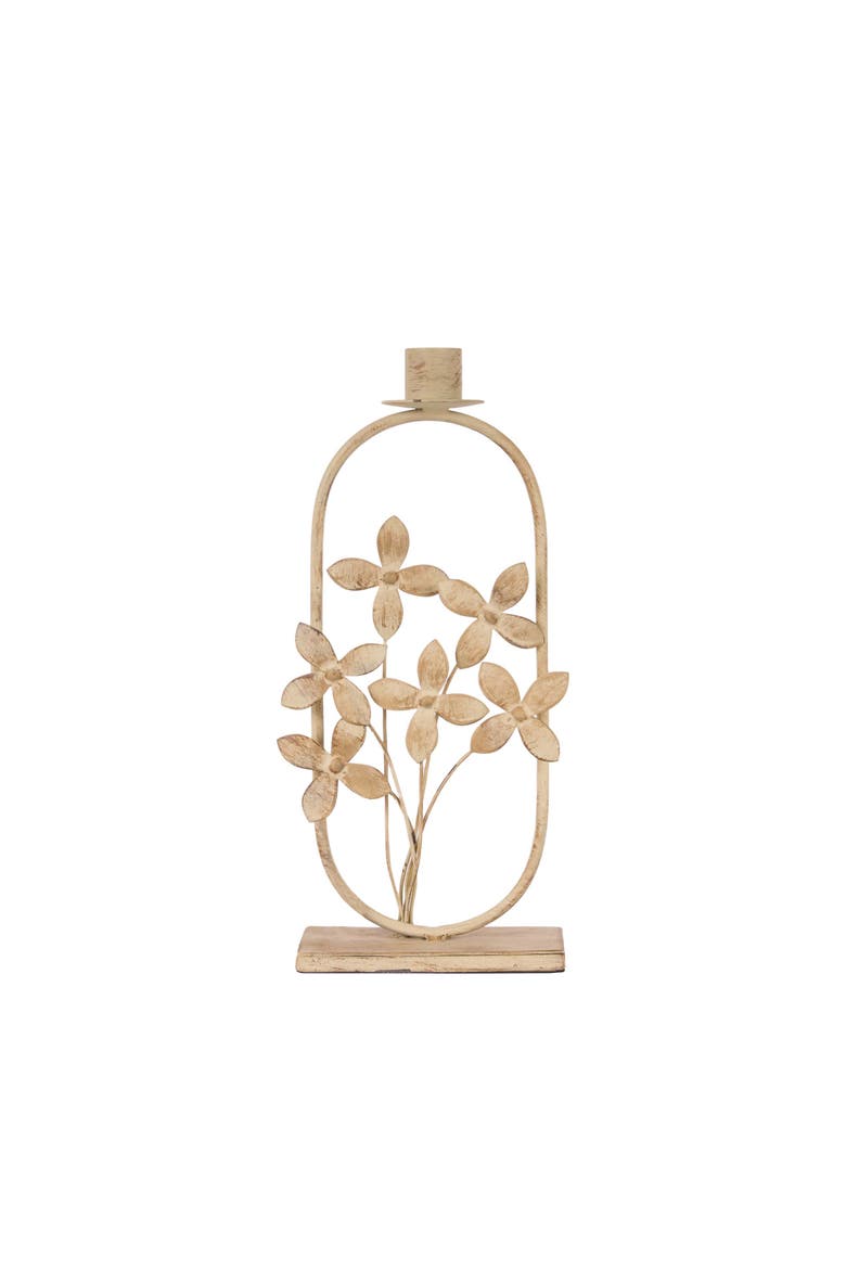 Florence Flower Taper Candle Holder, Main, color, Gold