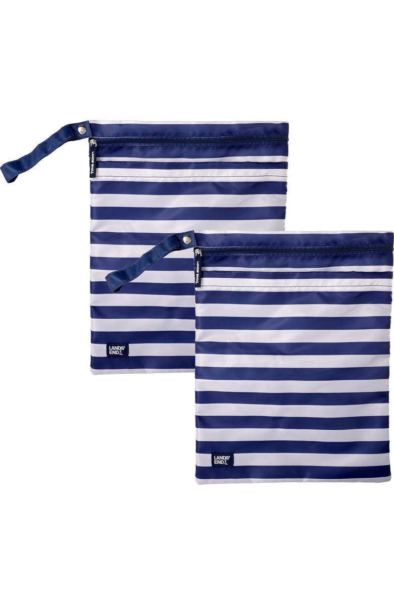 Lands' End Wet Bags for Travel 2-Piece Set, Polyester Canvas Wet Dry Bag for Swimsuits, Wet Clothes, and More, Main, color, Navy