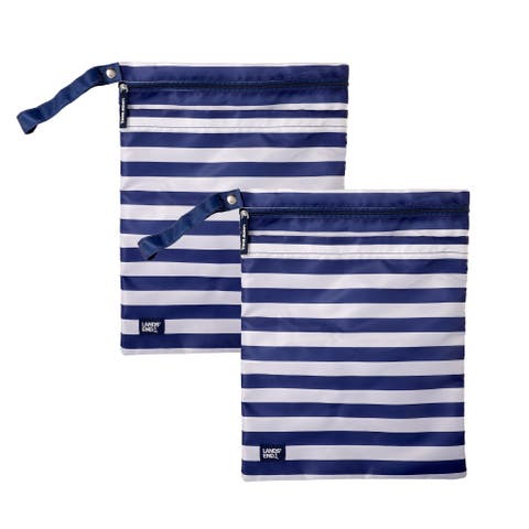 Wet Bags for Travel 2-Piece Set,  Polyester Canvas Wet Dry Bag for Swimsuits, Wet Clothes, and More (Navy Stripe)