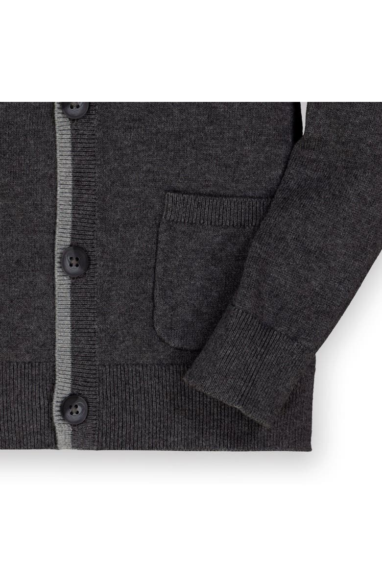 Hope & Henry Boys' Organic Tipped Cardigan with Elbow Patches, Kids, Alternate, color, Charcoal Gray Heather