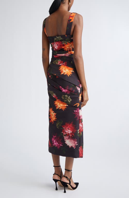 Carolina Herrera Chrysanthemum Print Pleated Faille Midi Dress In Multi