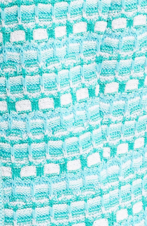 Ming Wang Mixed Stitch Short Sleeve Cardigan In Emerald Awe/calypso Blue