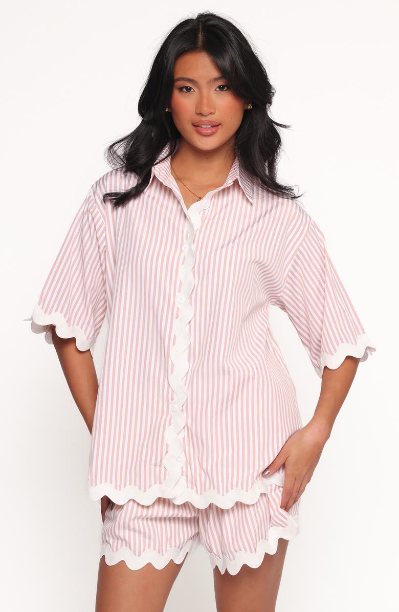 Petal & Pup Wilson Rickrack Trim Shirt & Shorts Set, Alternate, color, Peach Stripe White