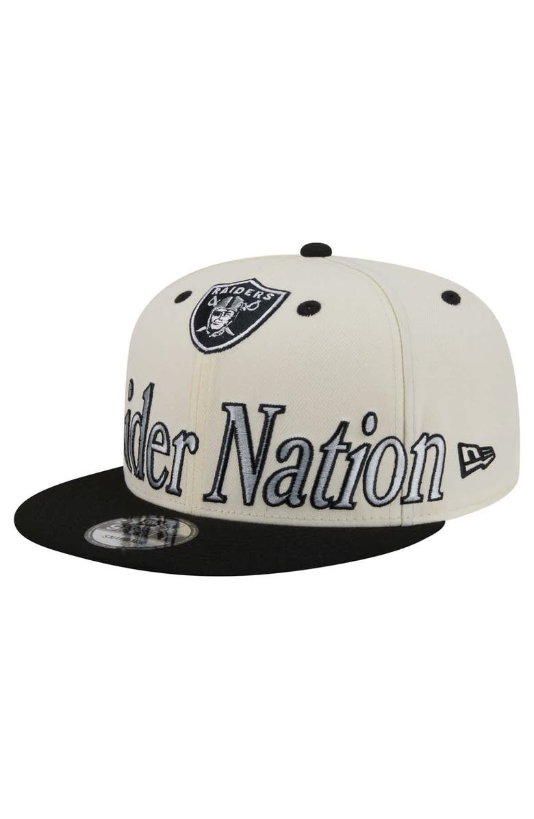 New Era Men's New Era Cream Las Vegas Raiders Oversized Slogan 9FIFTY Snapback Hat, Alternate, color, Cream