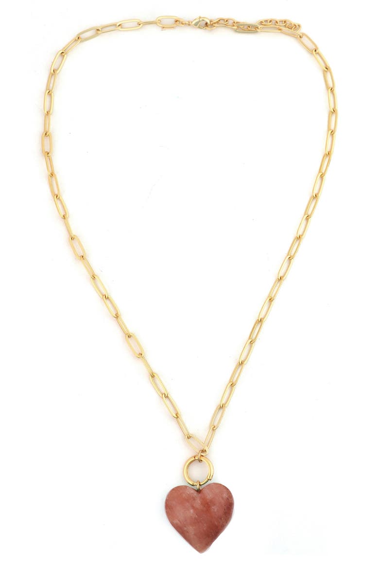 Stone Heart Pendant Necklace, Main, color, PINK