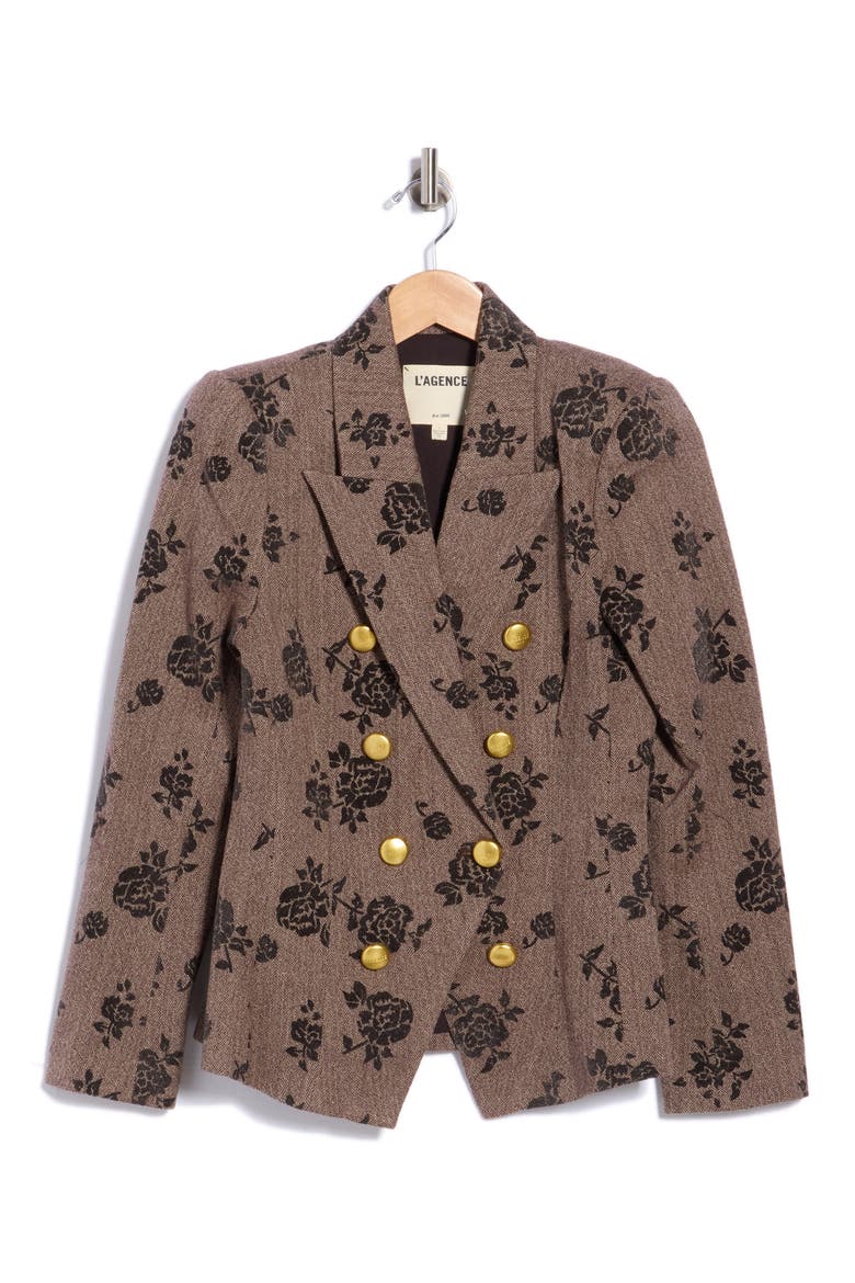 Bethany Structured Wool Blend Blazer, Main, color, BROWN FLOCKED HERRINGBONE