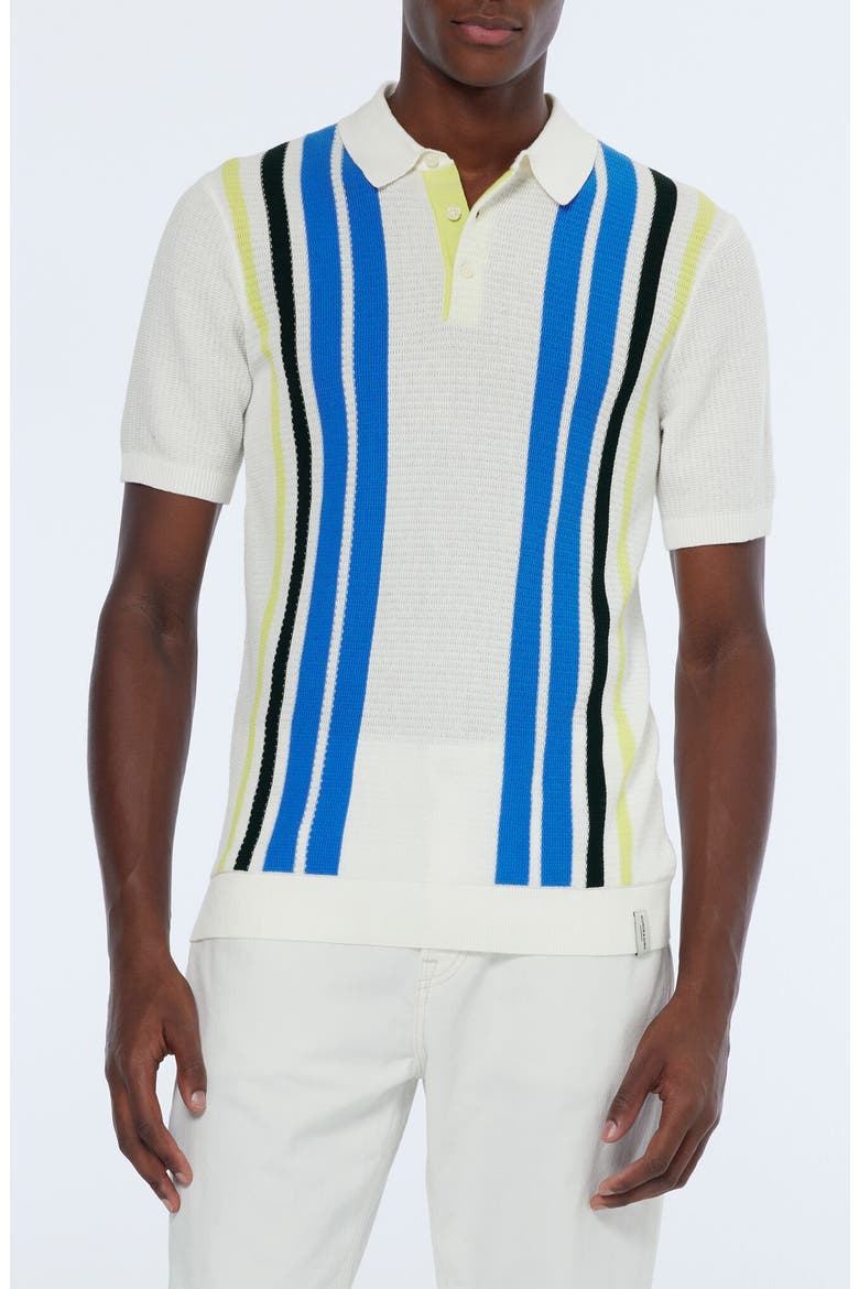 Stripe Textured Cotton Knit Polo, Main, color, SWAN