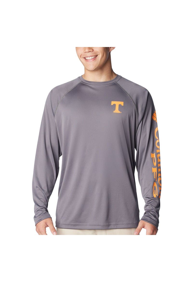 Men's Columbia Charcoal Tennessee Volunteers Terminal Tackle Omni-Shade Raglan Long Sleeve T-Shirt, Main, color, Charcoal