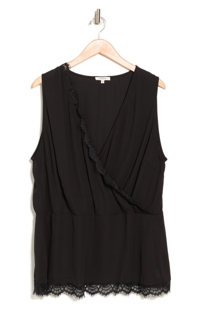 Pleione Lace-Trimmed Deep-V Peplum Blouse, Alternate, color, 