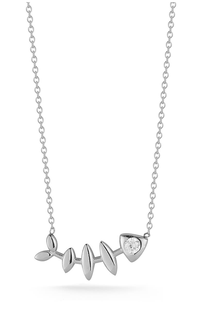 GLAZE JEWELRY Cubic Zirconia Fish Bone Pendant Necklace, Main, color, Silver