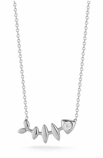 Cubic Zirconia Fish Bone Pendant Necklace