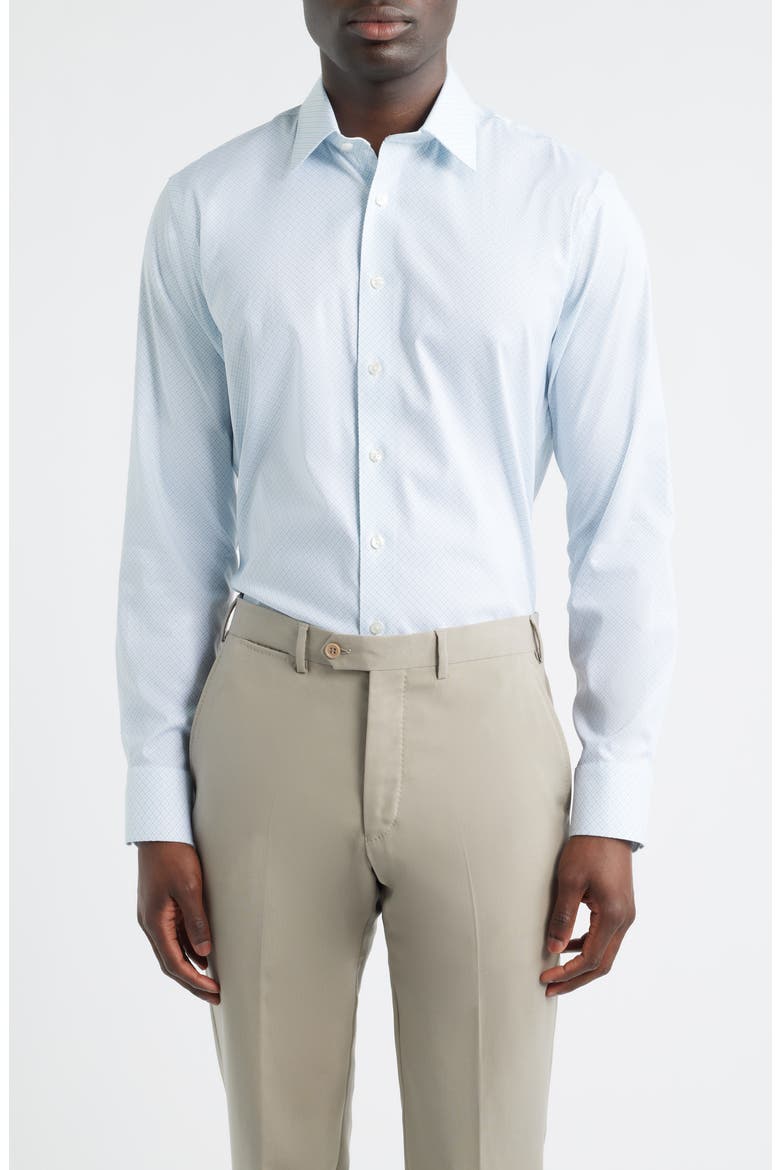 Trim Fit Premium Performance Dress Shirt, Main, color, BLUE SEDALIA GEO